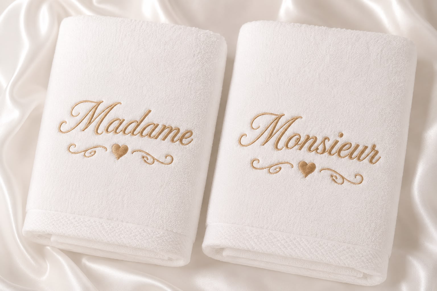 Coffret mariés serviettes de bain personnalisées brodées